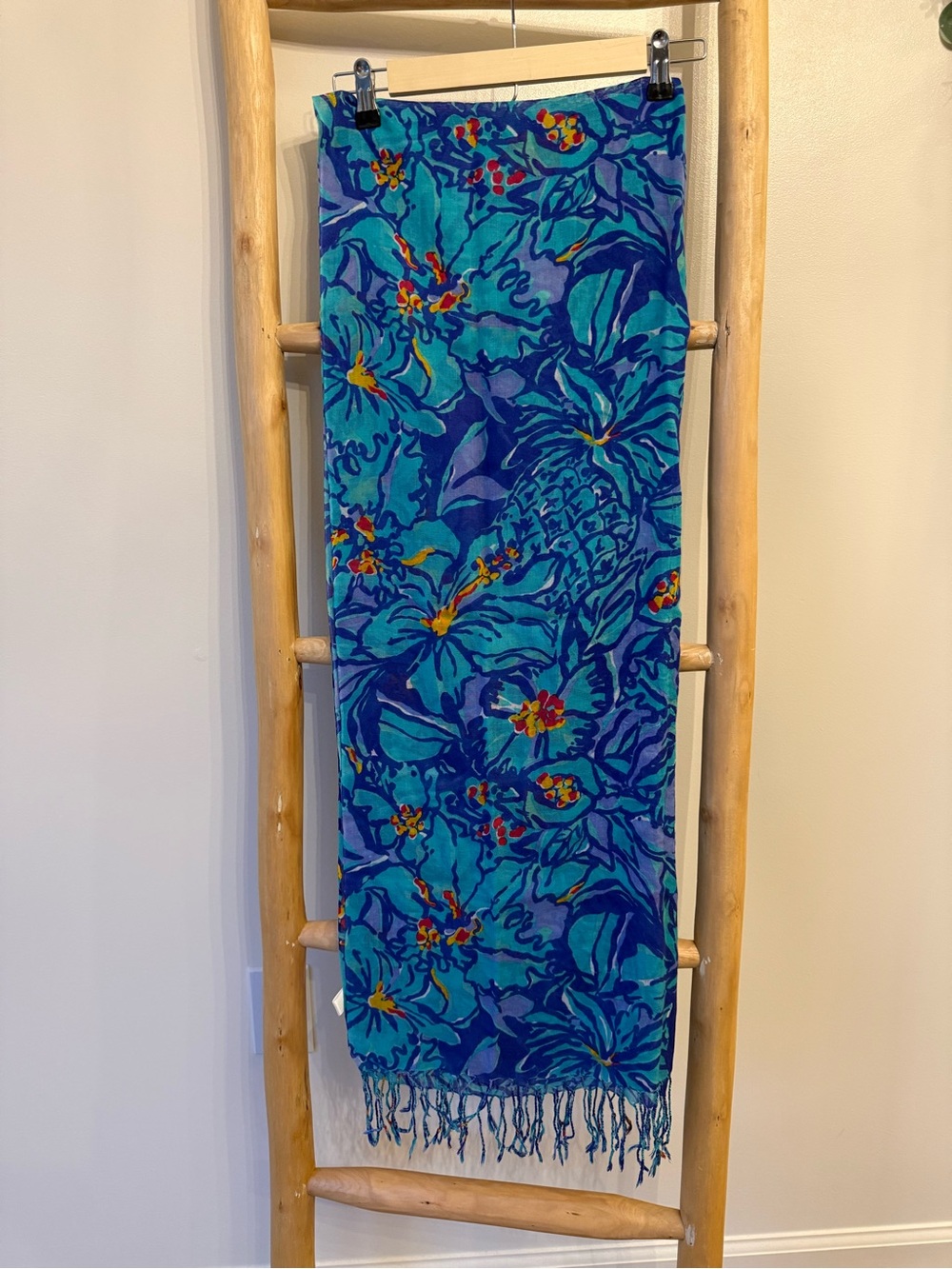 Lilly Pulitzer Murfee Lightweight Silk Cashmere Iris Mai Tai Scarf Beach Sarong - Picture 3 of 8
